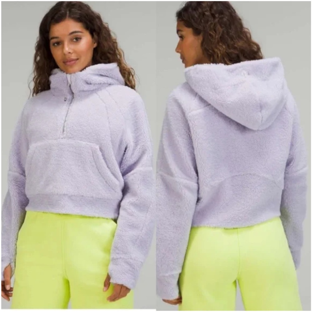 LULULEMON SCUBA OVERSIZED HALF ZIP FLEECE HOODIE light lavender M/L EUC